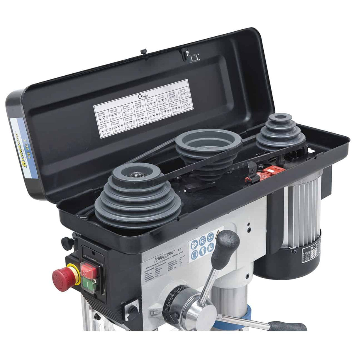 Bernardo TB 20 T / 400 V Einsteiger-Tischbohrmaschine – Bohrer Ø 20 mm, MT 2 Kegel, 16 Drehzahlen 220–2840 U/min, 0,55 kW 400-V-Drehstrommotor, Rechts-/Linkslauf, Gewicht 54 kg