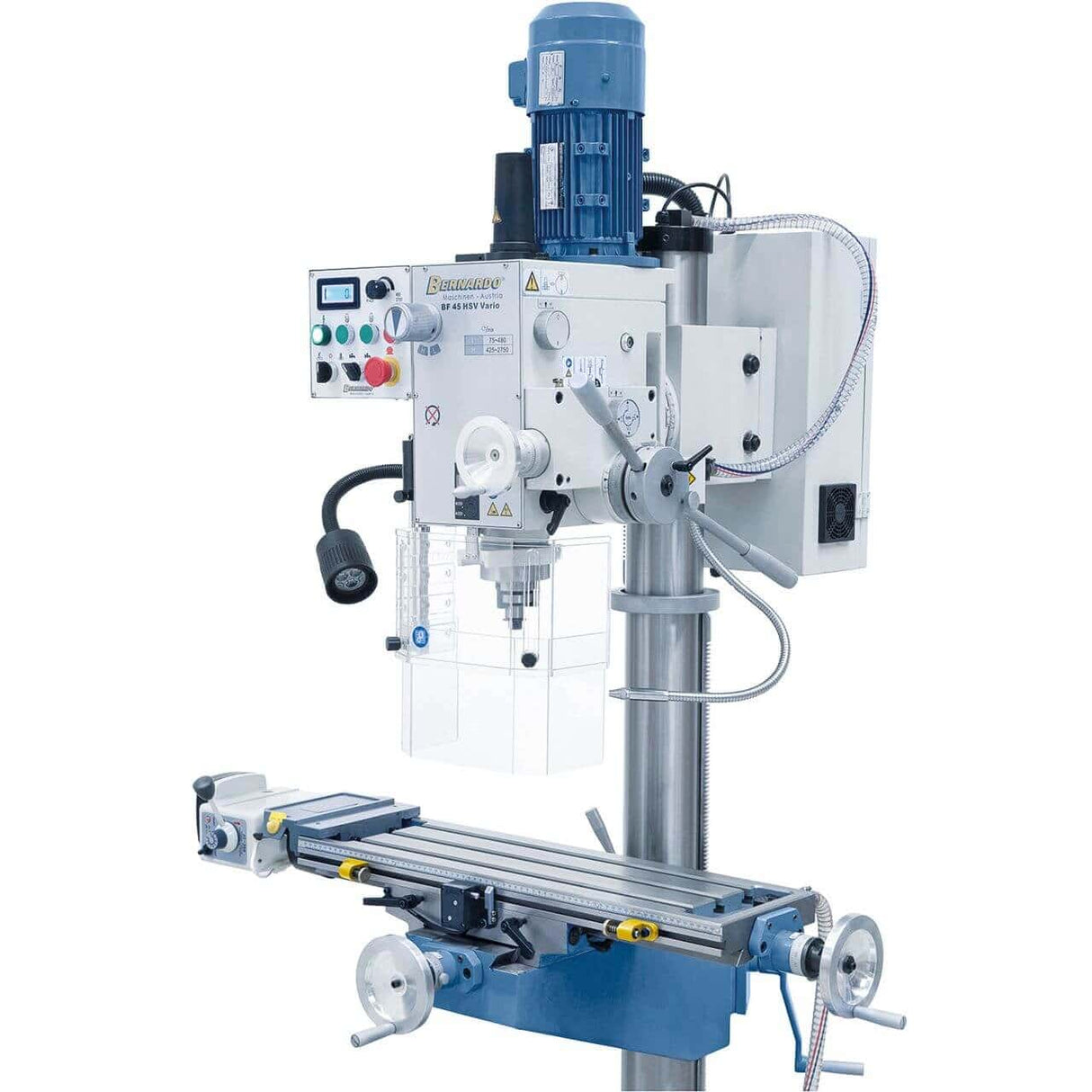 Trapano-fresatrice Bernardo BF 45 HSV Vario con inverter Delta, avanzamento automatico asse X AL 450 D