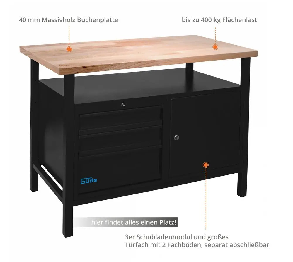 Guede P 1200 SLT Black Line Werkbank mit Schubladen