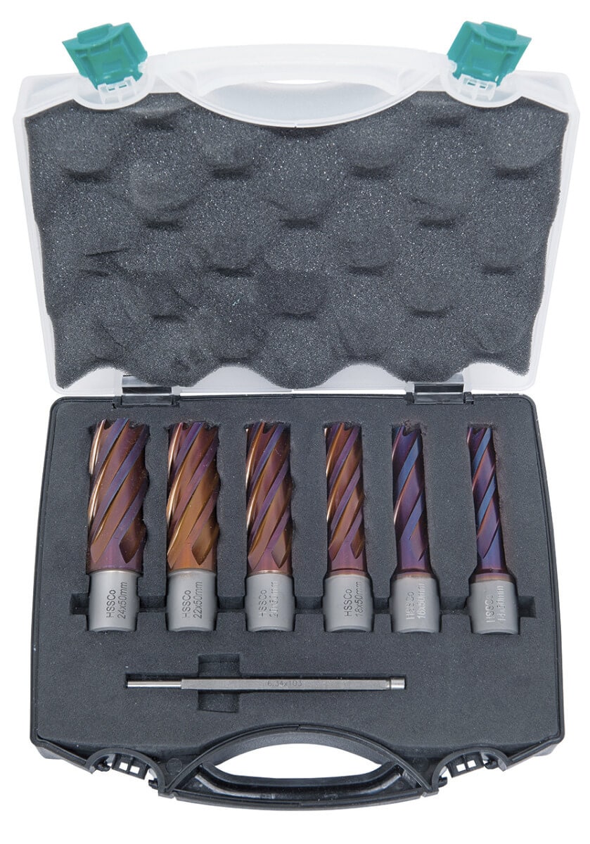 Set fresa a corona HSSCO5 CDL, con rivestimento in nACO, 14 - 24 mm, profondità di foratura 50 mm