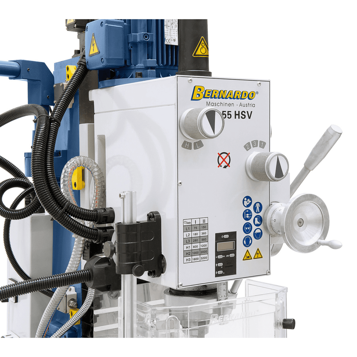 Bernardo FM 55 HSV Bohr-Fräsmaschine mit 3-Achs-Digitalanzeige und automatischem Vorschub