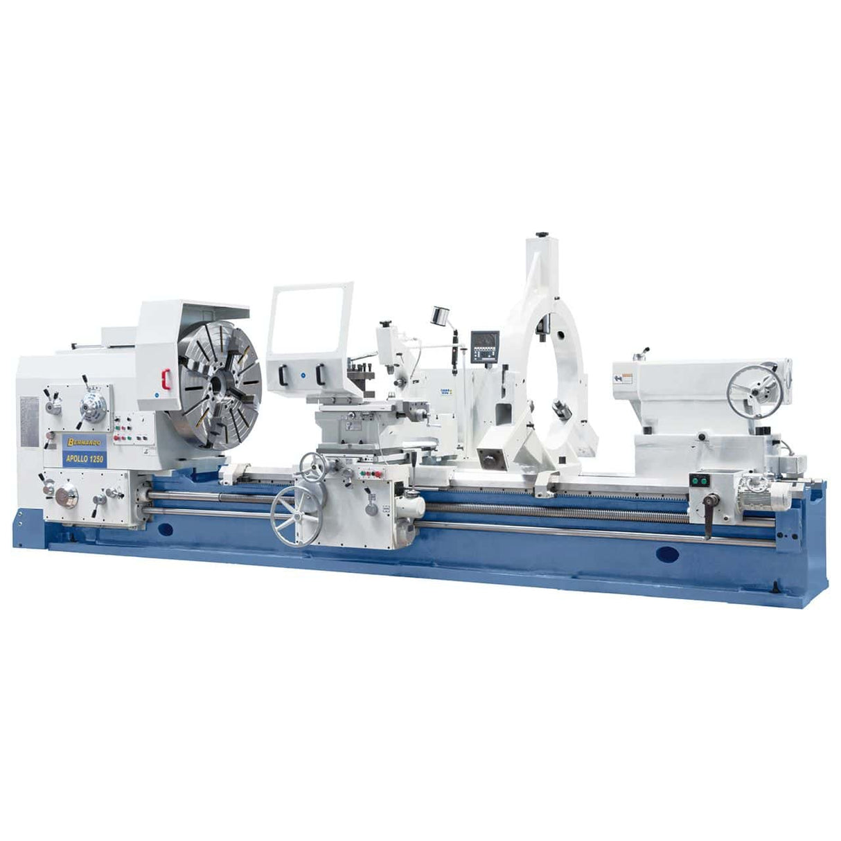 Tornio parallelo pesante Bernardo Apollo 1250 x 5000 – distanza punte 5000 mm, diametro 1250 mm, motore 22 kW, ISO A2-15, peso 13.350 kg, DRO 3 assi incluso