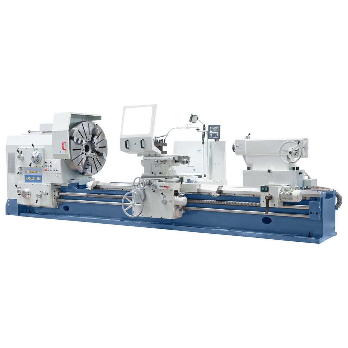 Tornio parallelo pesante Bernardo Apollo 2000 x 3000 – distanza punte 3000 mm, diametro 2000 mm, motore 22-30 kW, MT 7, peso 23.500 kg, DRO 3 assi incluso