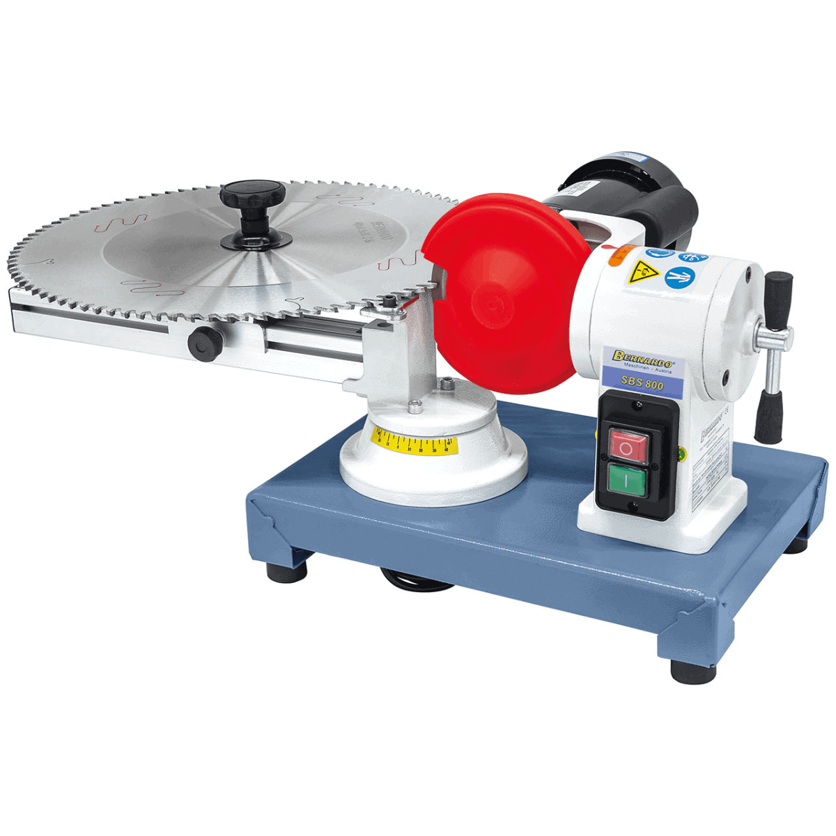 Affilatrice Bernardo SBS 800 per lame circolari Ø 80–800 mm con mola diamantata, compatta e leggera per falegnamerie e laboratori.