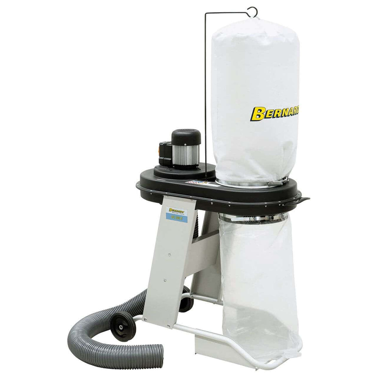 Impianto di aspirazione Bernardo DC 200 E con sacca trucioli da 60 L, filtro 1,0 m² e tubo di aspirazione da 2 m, ideale per piccoli laboratori.