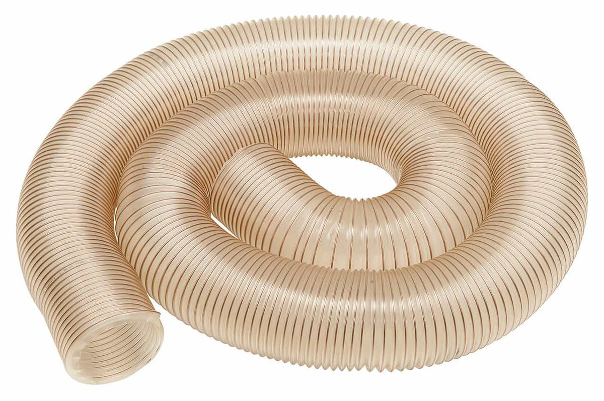 Tubo di aspirazione a spirale Bernardo in poliuretano trasparente Ø100 mm, lunghezza 6 m, con spirale in acciaio zincato, flessibile e resistente per impianti industriali.