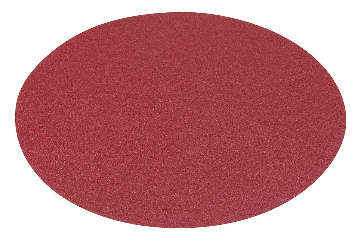 Disco abrasivo diametro 300 mm grana 150 con sistema di fissaggio a velcro hook-and-loop per levigatura fine e finitura di superfici metalliche.
