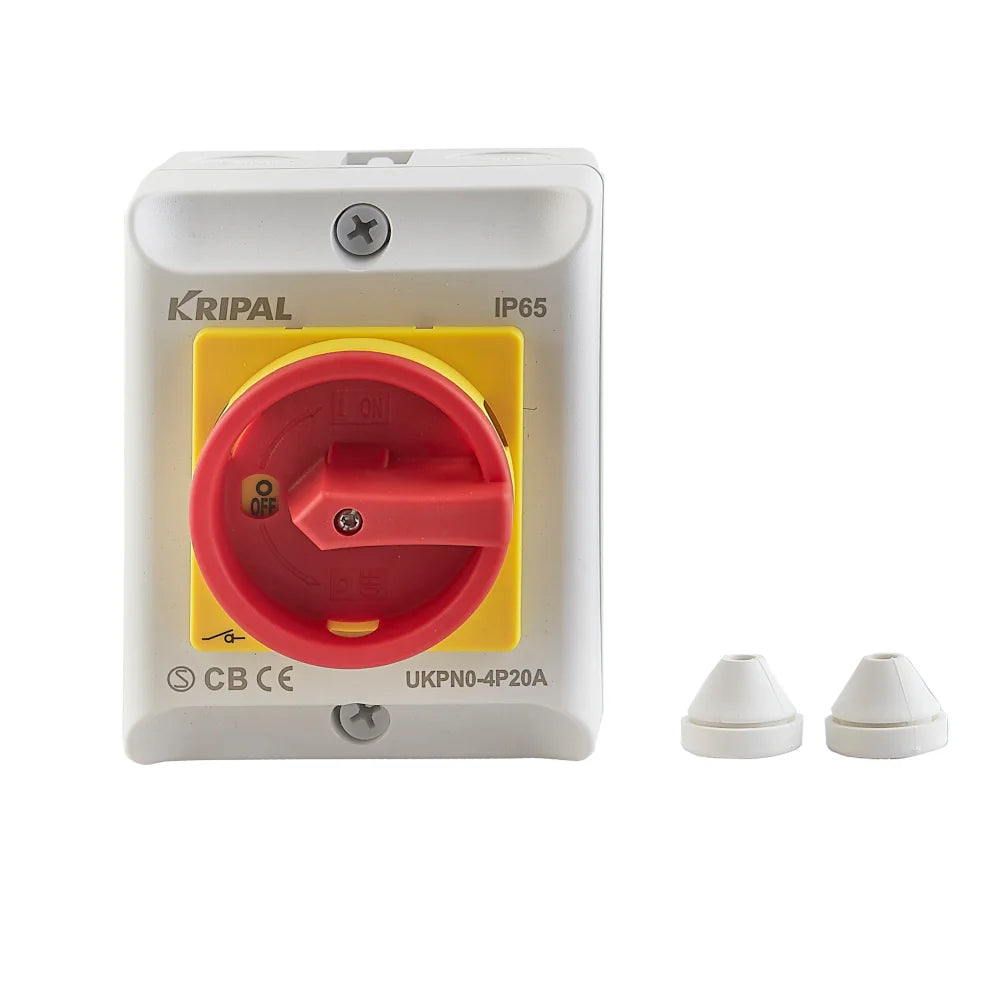 Interruttore rotativo di sicurezza da 400V con custodia IP65, ideale per impianti industriali e interventi manutentivi sicuri