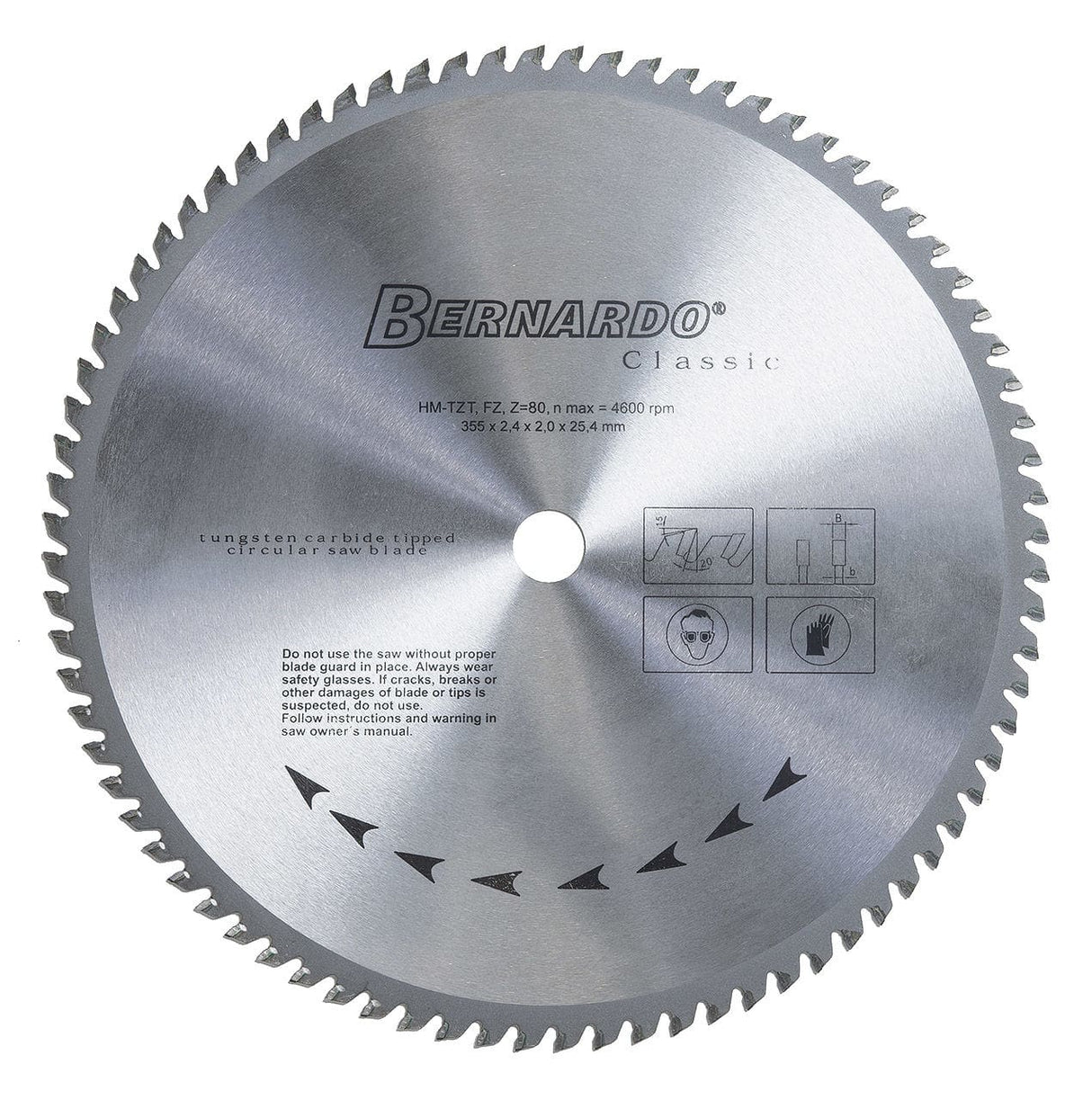 HM-Sägeblatt 355 x 2,4 x 25,4 mm, Z 80 für Aluminium