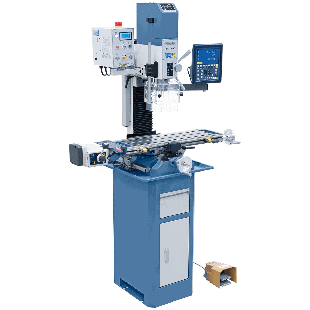 Bernardo BF 28 BDC Bohr- und Fräsmaschine mit 3-Achs-Digitalanzeige ES-12 V und automatischem X-Achsen-Vorschub AL 280 D