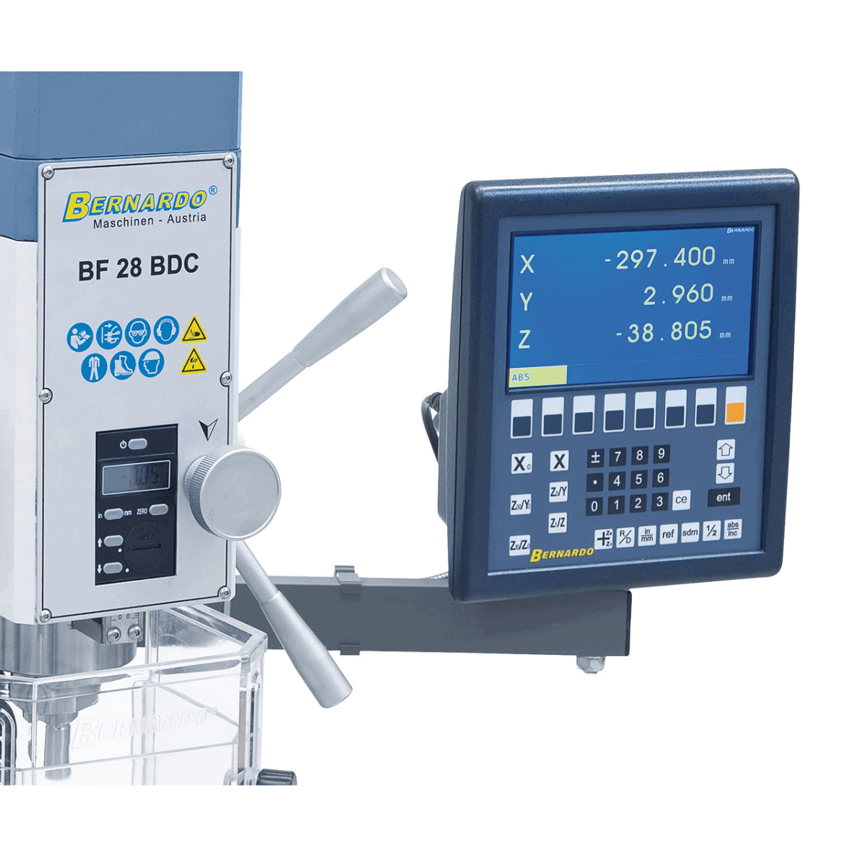 Bernardo BF 28 BDC Bohr- und Fräsmaschine mit 3-Achs-Digitalanzeige ES-12 V und automatischem X-Achsen-Vorschub AL 280 D