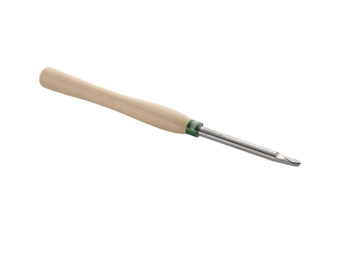 Sgorbia per tornitura del legno Record Power ProComfort con punta in carbide a profilo diamante e manico ergonomico, ideale per dettagli fini e incisioni su tornio.