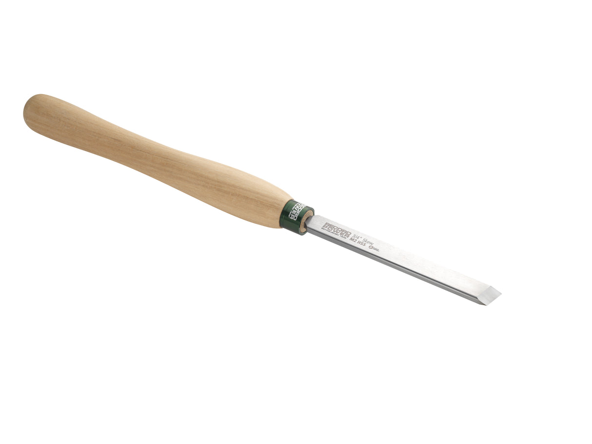 Sgorbia obliqua Record Power ProComfort ¾" con bordo arrotondato, lama in HSS e manico in faggio per lavorazioni tra punte e finiture.