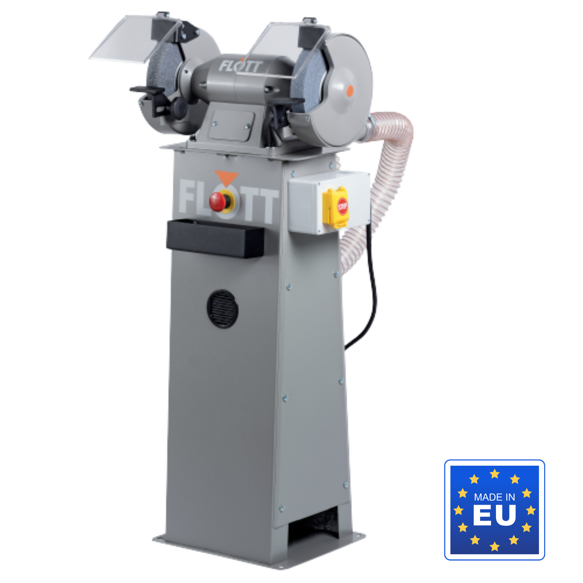 Smerigliatrice doppia professionale Flott TS 175 Pro con protezioni laterali chiuse, supporti regolabili e doppia mola inclusa.