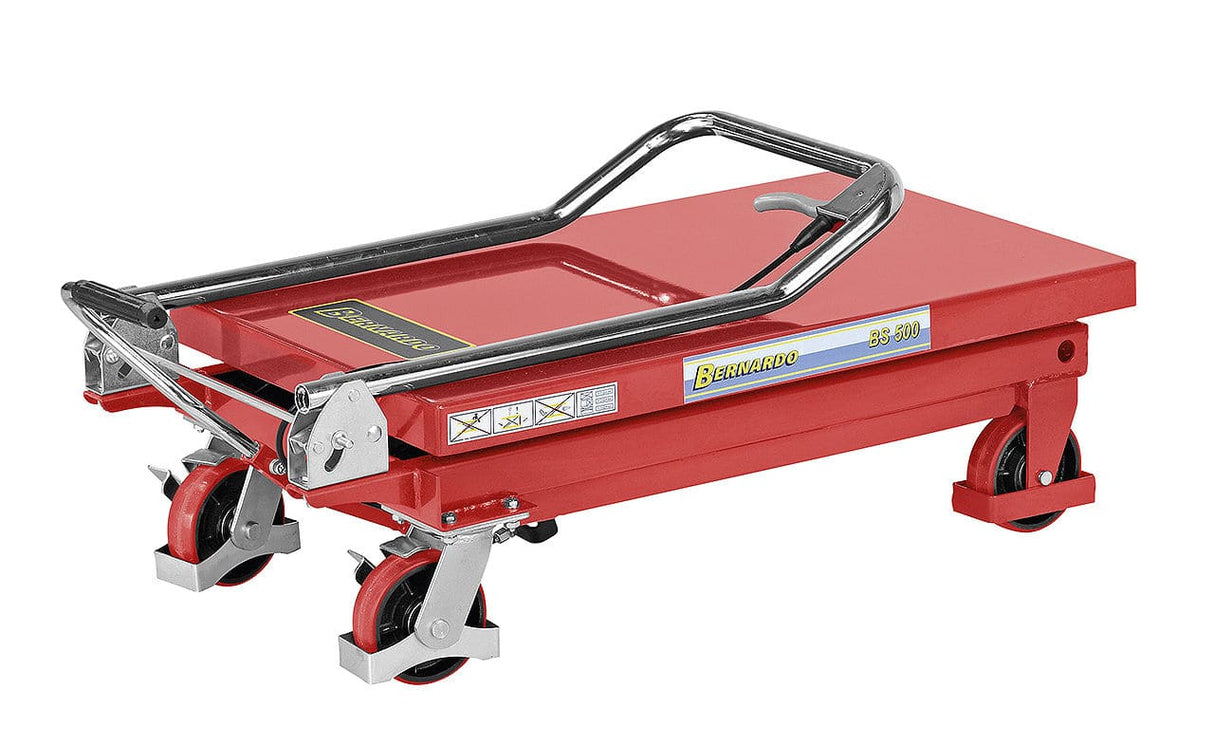 Bernardo BS 500 manueller hydraulischer Hubtisch – Tragfähigkeit 500 kg, Höhe 290-885 mm, Tisch 845 × 500 mm, Gewicht 81 kg
