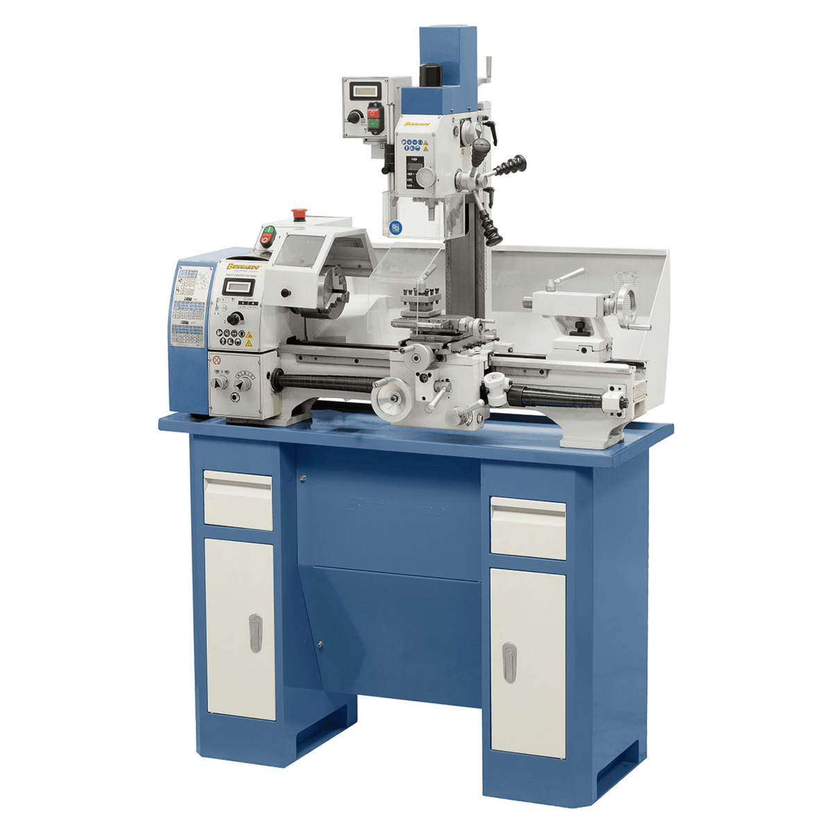 Tornio-fresatrice Bernardo Proficenter 550 WQV con mandrino da 125 mm, testa fresante inclinabile e visualizzazione digitale, ideale per officine e hobbisti avanzati.