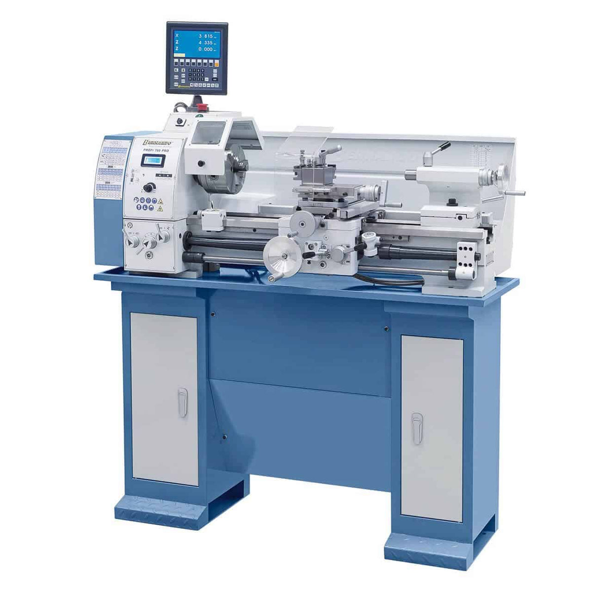 Tornio Bernardo Profi 700 PRO Vario / 400 V con inverter Delta, visualizzatore digitale 2 assi ES-12 V e torretta rapida QC.