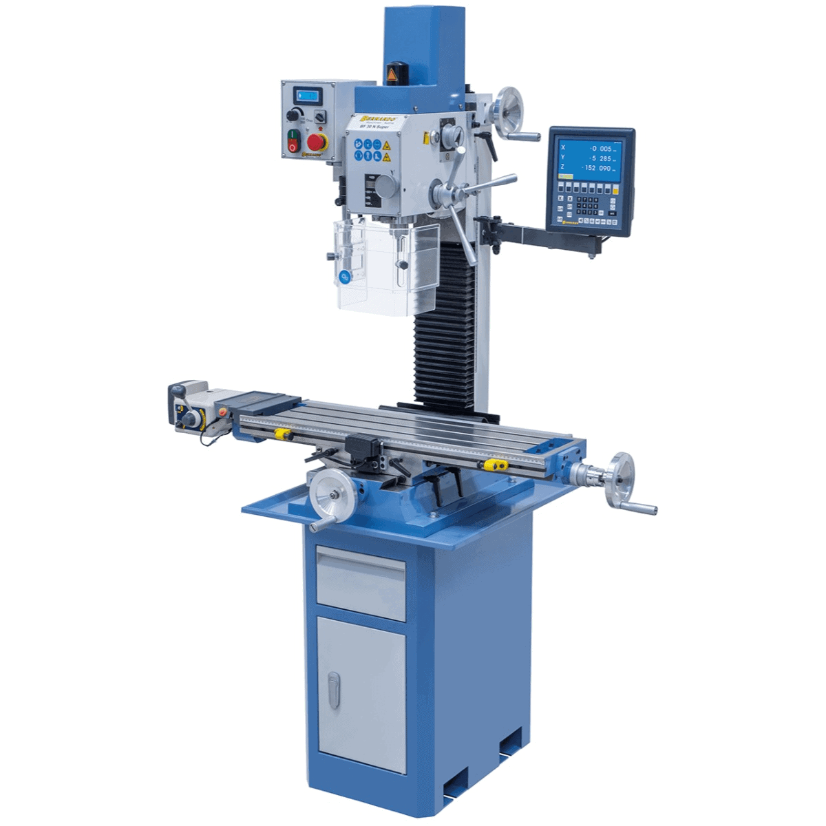 Trapano/Fresatrice Bernardo BF 30 N Super con tavolo 840 × 210 mm, testa inclinabile e visualizzatore digitale a 3 assi ES-12 V.