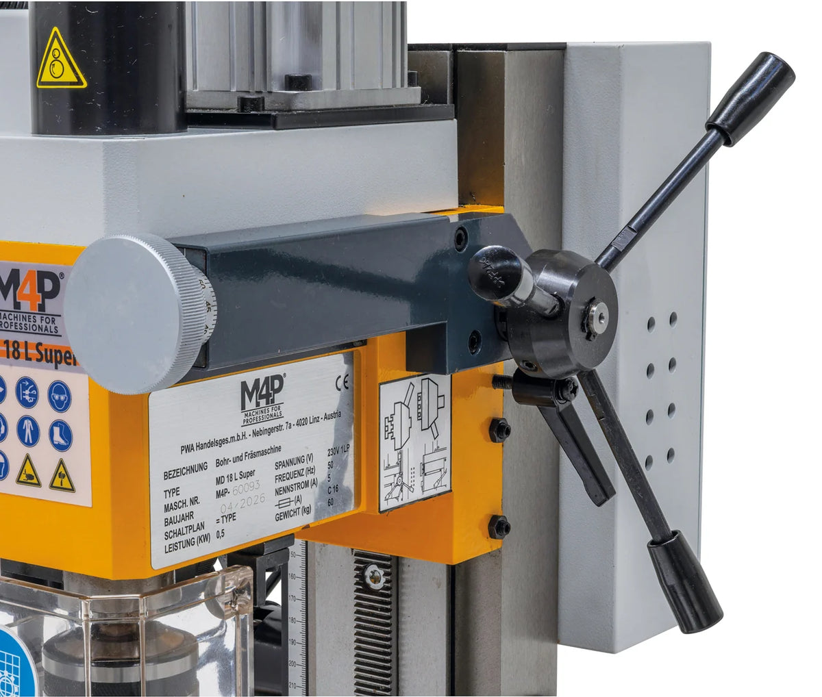 Leva del cannotto e volantino di avanzamento fine della trapano-fresatrice M4P MD 18 L Super / 230 V