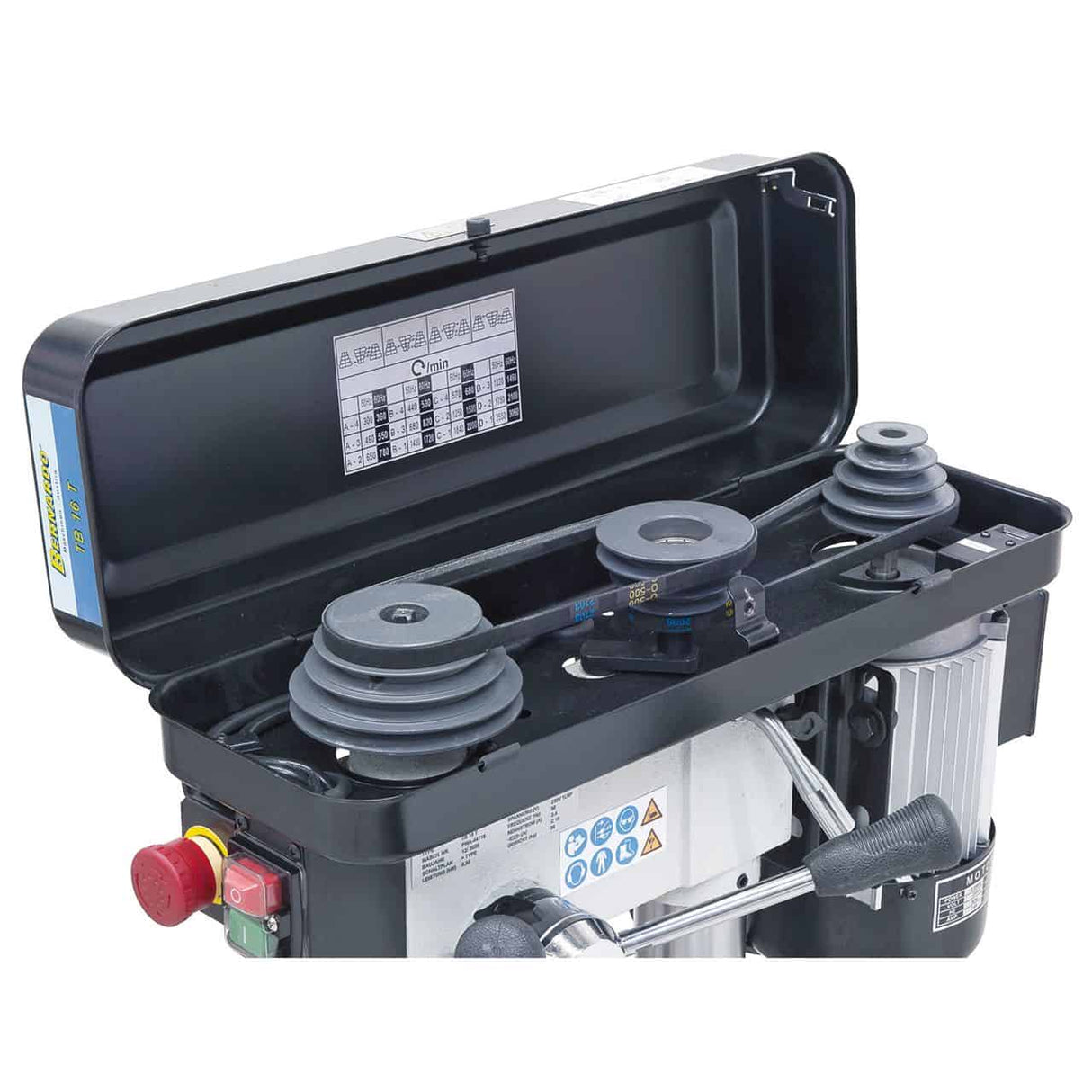Bernardo TB 16 T / 230 V Einsteiger-Tischbohrmaschine – Bohrer Ø 16 mm, MT 2 Kegel, 12 Geschwindigkeiten 300–2550 U/min, 0,55 kW 230-V-Motor, Gewicht 36 kg