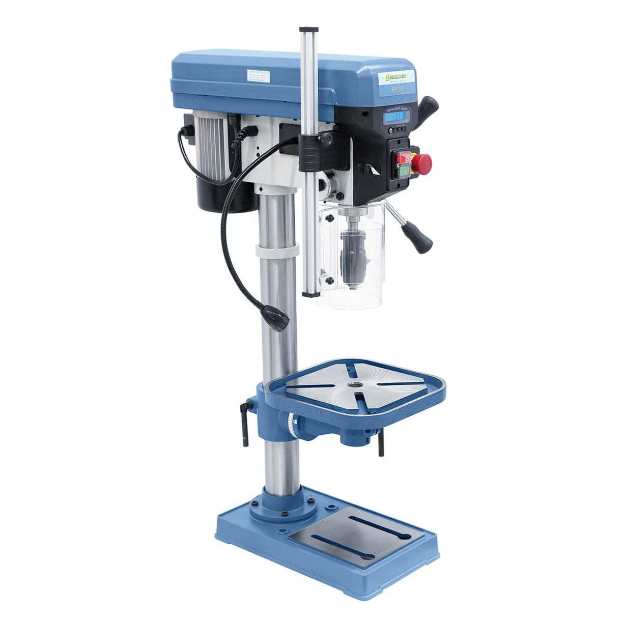 Bernardo BM 20 T / 400 V Tischbohrmaschine mit Digitalanzeige und LED – Bohrer Ø 20 mm, MT 2 Kegel, 16 Drehzahlstufen 220–2840 U/min, 0,55 kW 400-V-Drehstrommotor, Gewicht 45 kg