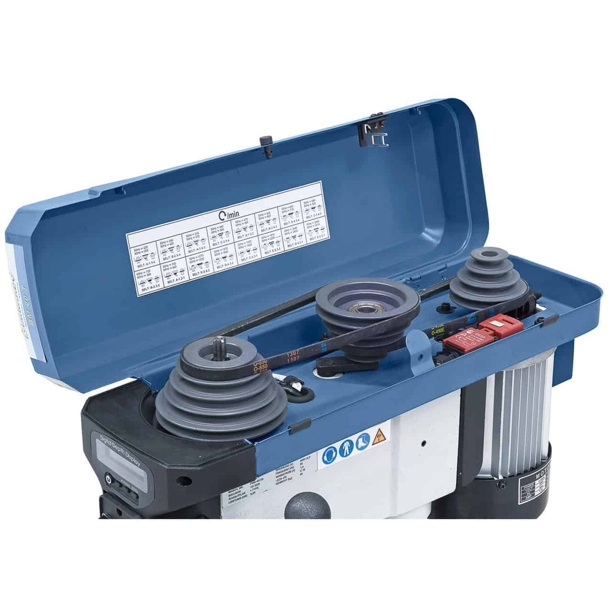 Bernardo BM 20 T / 400 V Tischbohrmaschine mit Digitalanzeige und LED – Bohrer Ø 20 mm, MT 2 Kegel, 16 Drehzahlstufen 220–2840 U/min, 0,55 kW 400-V-Drehstrommotor, Gewicht 45 kg