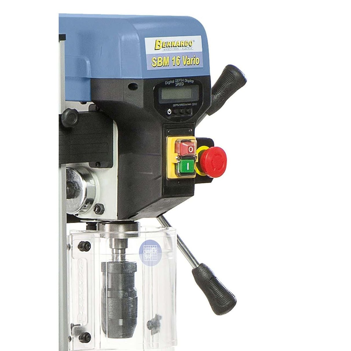 Bernardo SBM 16 Vario / 230 V Säulenbohrmaschine mit variabler Drehzahl und Laser – Bohrdurchmesser 16 mm, MT 2 Kegel, Drehzahl 400–1950 U/min, Spindel-Tisch-Abstand 690 mm, 0,60 kW 230-V-Motor, Gewicht 57 kg