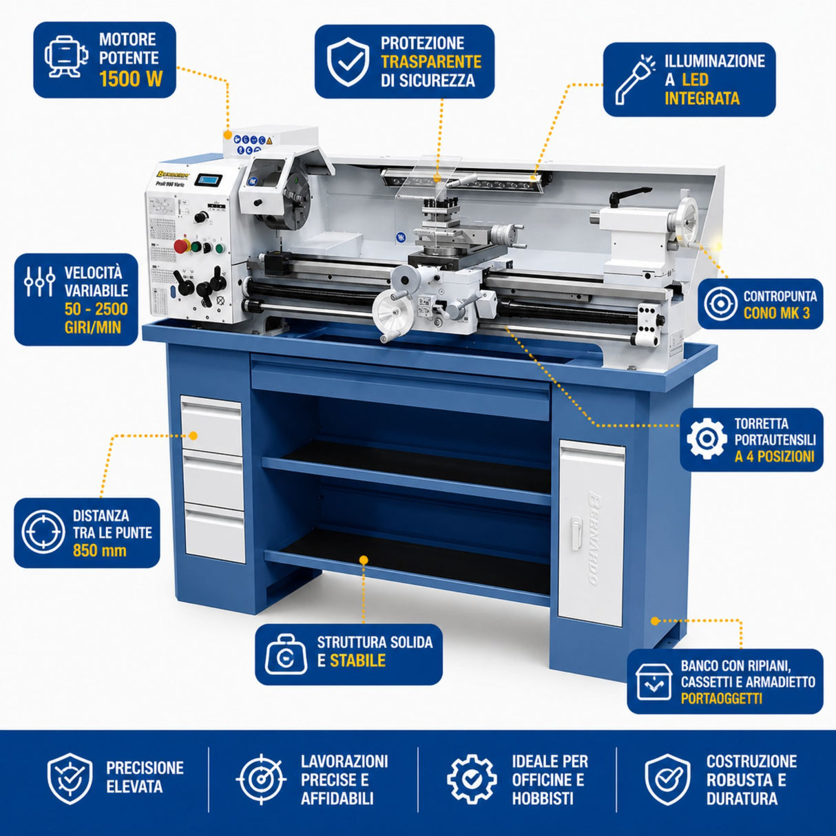 Bernardo Profi 900 Vario Metalldrehmaschine - 230 V