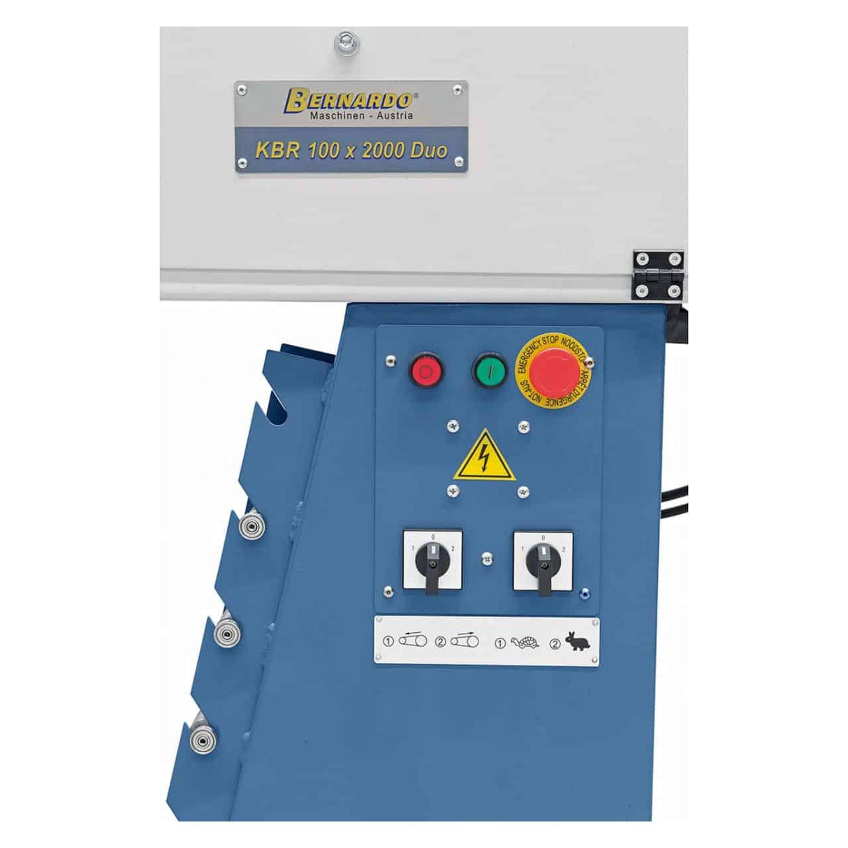 Bernardo KBR 100 x 2000 Duo Bandschleifer – 100 × 2000 mm Schleifband, Rohrvorrichtung Ø 20–76 mm, 2,5 kW (S1) Motor, 400 V Drehstrom, Gewicht 148 kg