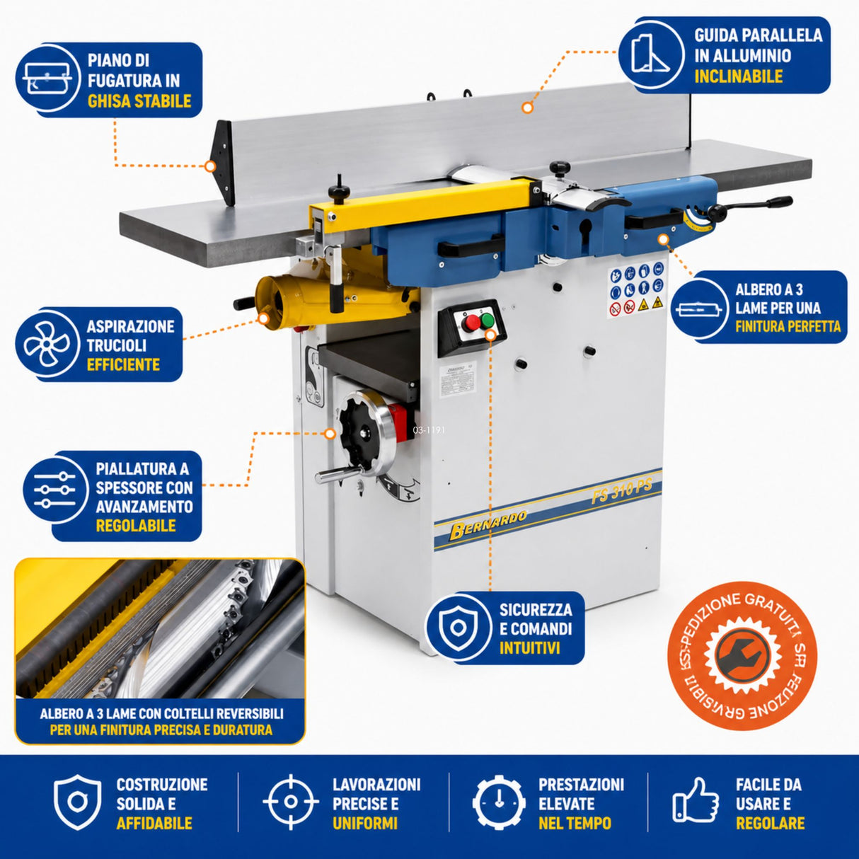 Bernardo FS 310 PS Hobel- und Dickenhobelmaschine mit Spiralspindel