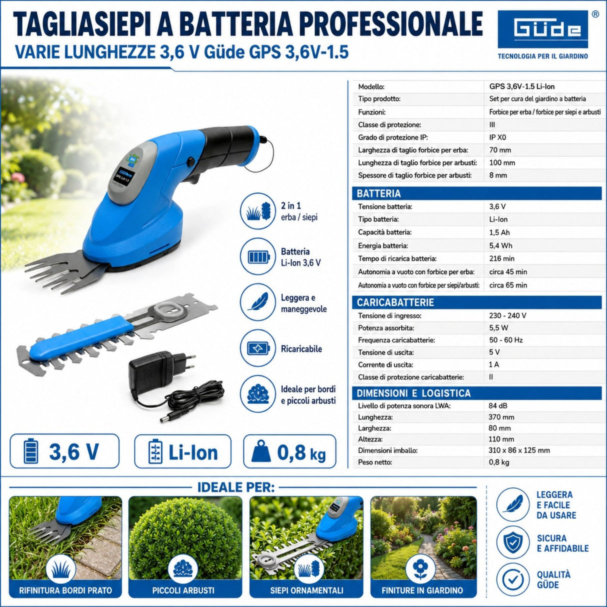 Güde GPS 3,6V-1,5 Akku-Gartenpflegeset