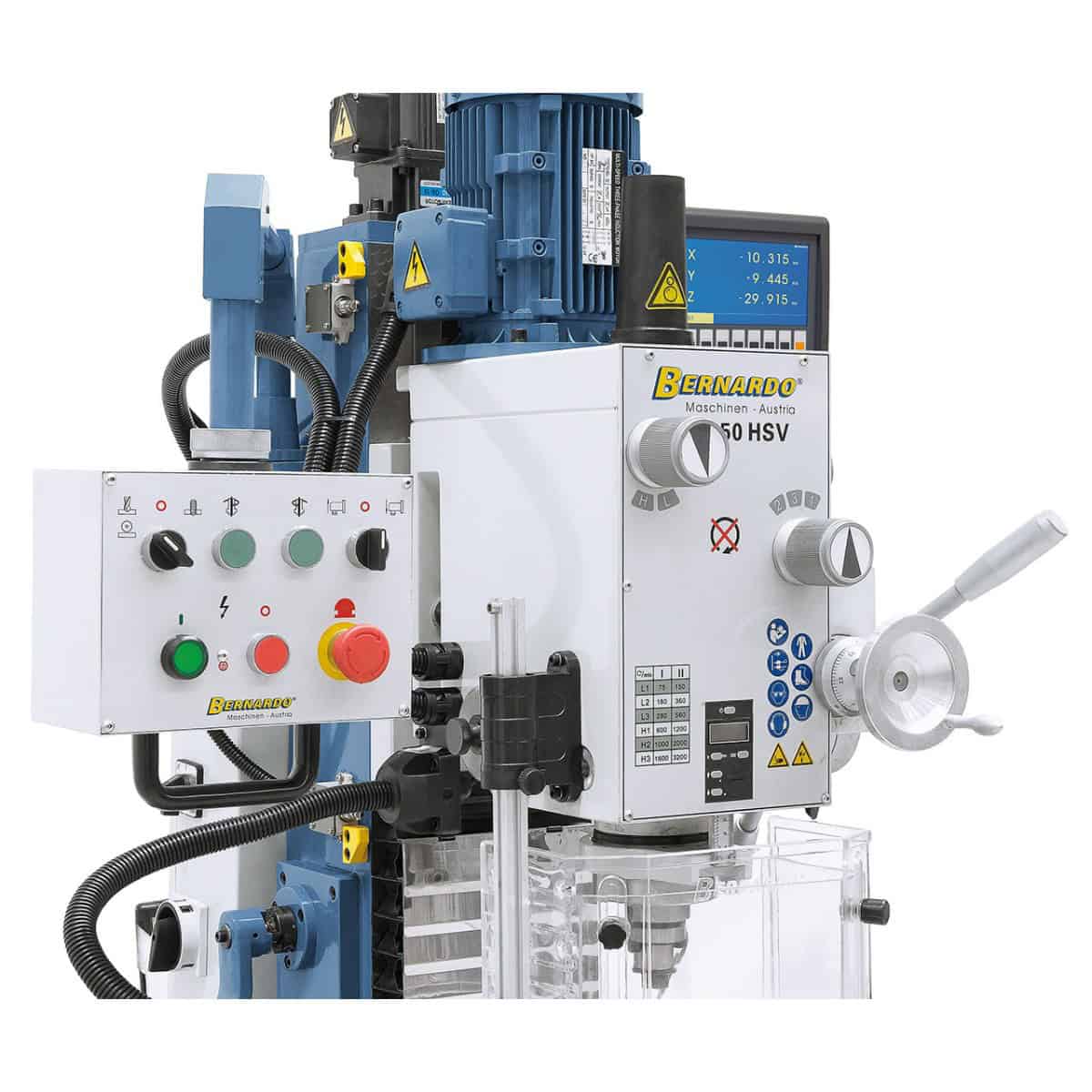 Trapano-fresatrice Bernardo FM 50 HSV cambio 12 velocità 75-3.200 rpm con motore sollevamento testa e DRO 3 assi