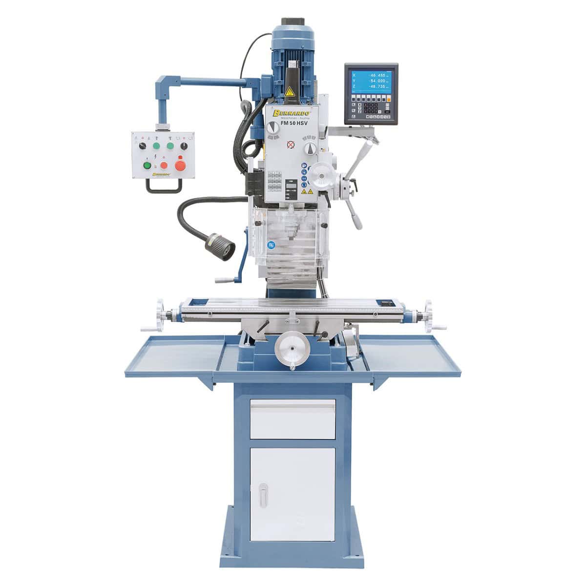Trapano-fresatrice Bernardo FM 50 HSV cambio 12 velocità 75-3.200 rpm con motore sollevamento testa e DRO 3 assi
