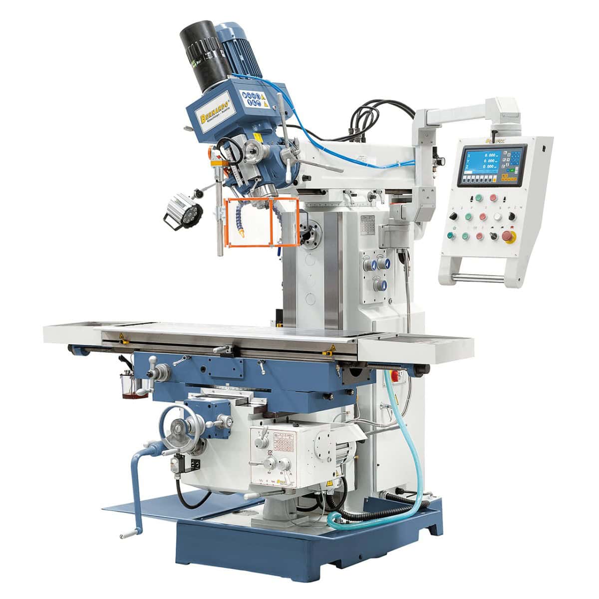 Bernardo UWF 95 N Universalfräsmaschine – ISO 40, pneumatische Spannvorrichtung DIN 2080, 1.600×360 mm Tisch, 2,2+2,2 kW Motoren, 3-Achs-Digitalanzeige, Gewicht 2.200 kg