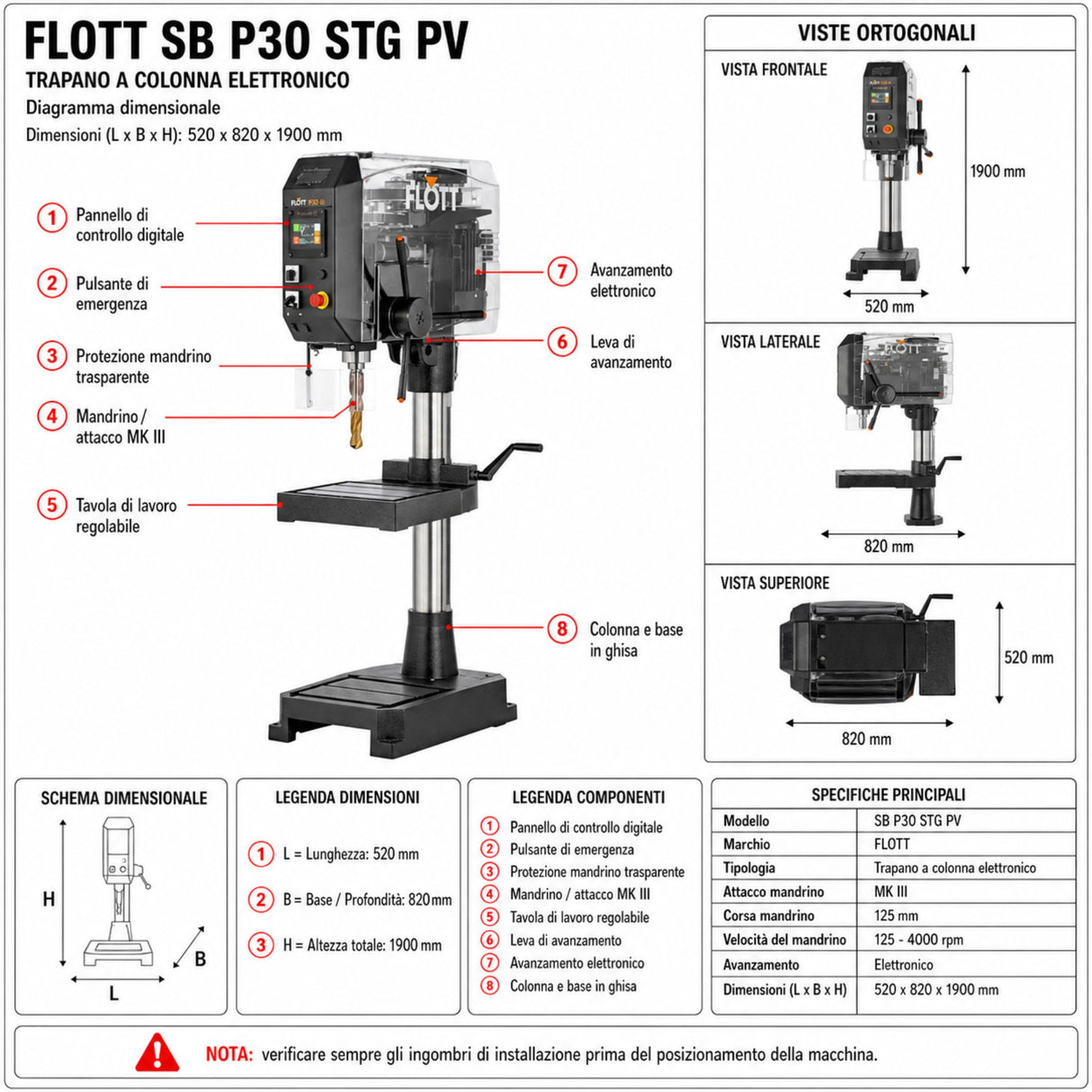 Trapano a colonna Flott SB P30 STG PV