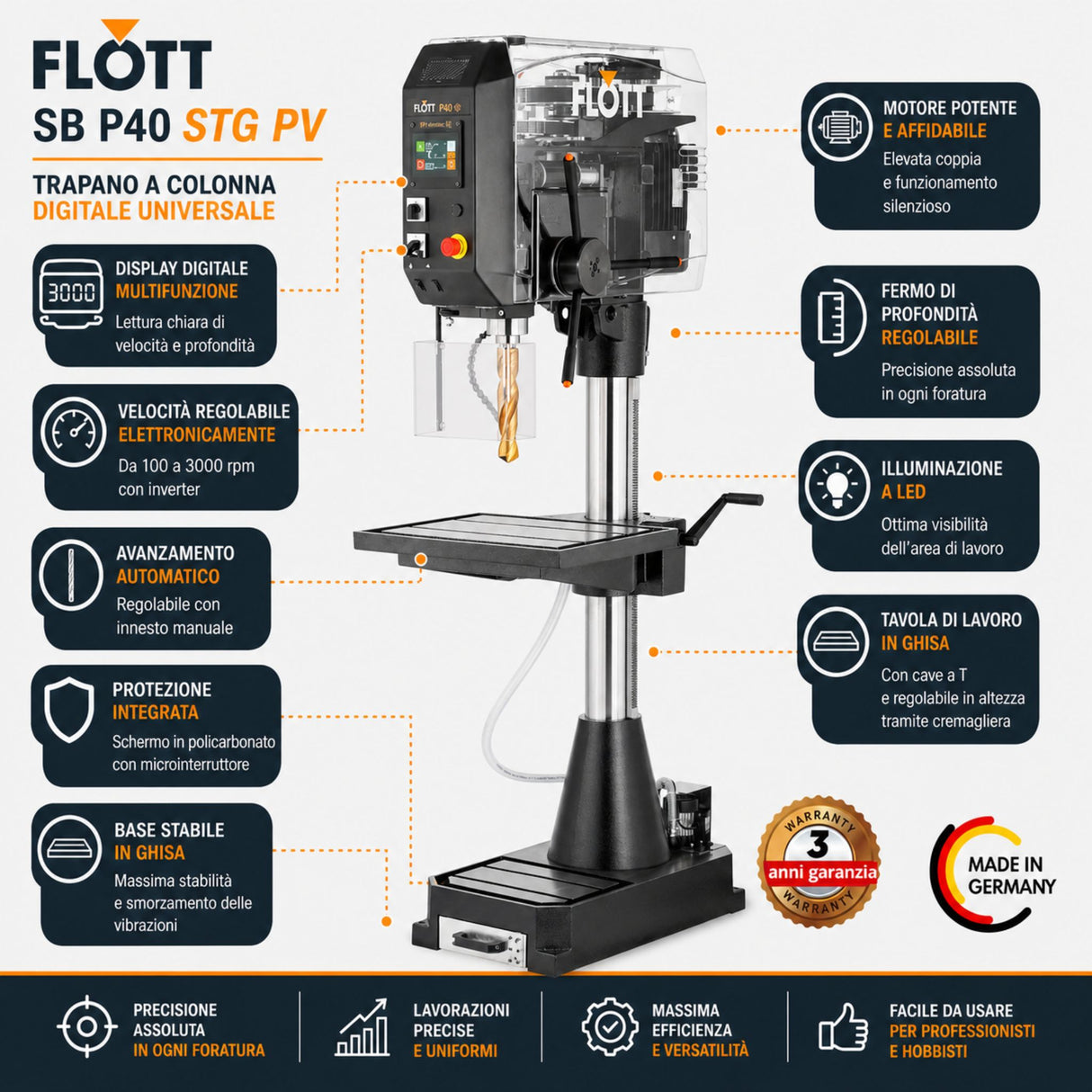 Flott SB P40 STG PV Elektronische Säulenbohrmaschine
