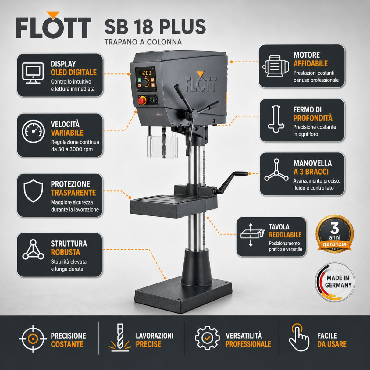 Flott SB 18 Plus Inverter-Bohrmaschine 30-3000 U/min