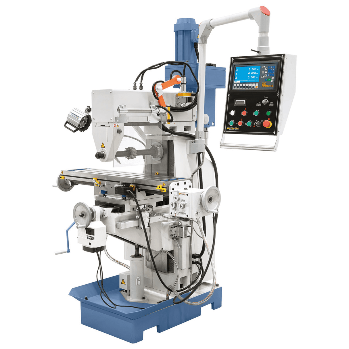 Bernardo UWF 80 E Vario Universalfräsmaschine – ISO 40, Vertikalspindel mit variabler Drehzahl (Delta-Frequenzumrichter), 3-Achsen-Digitalanzeige ES-12 H