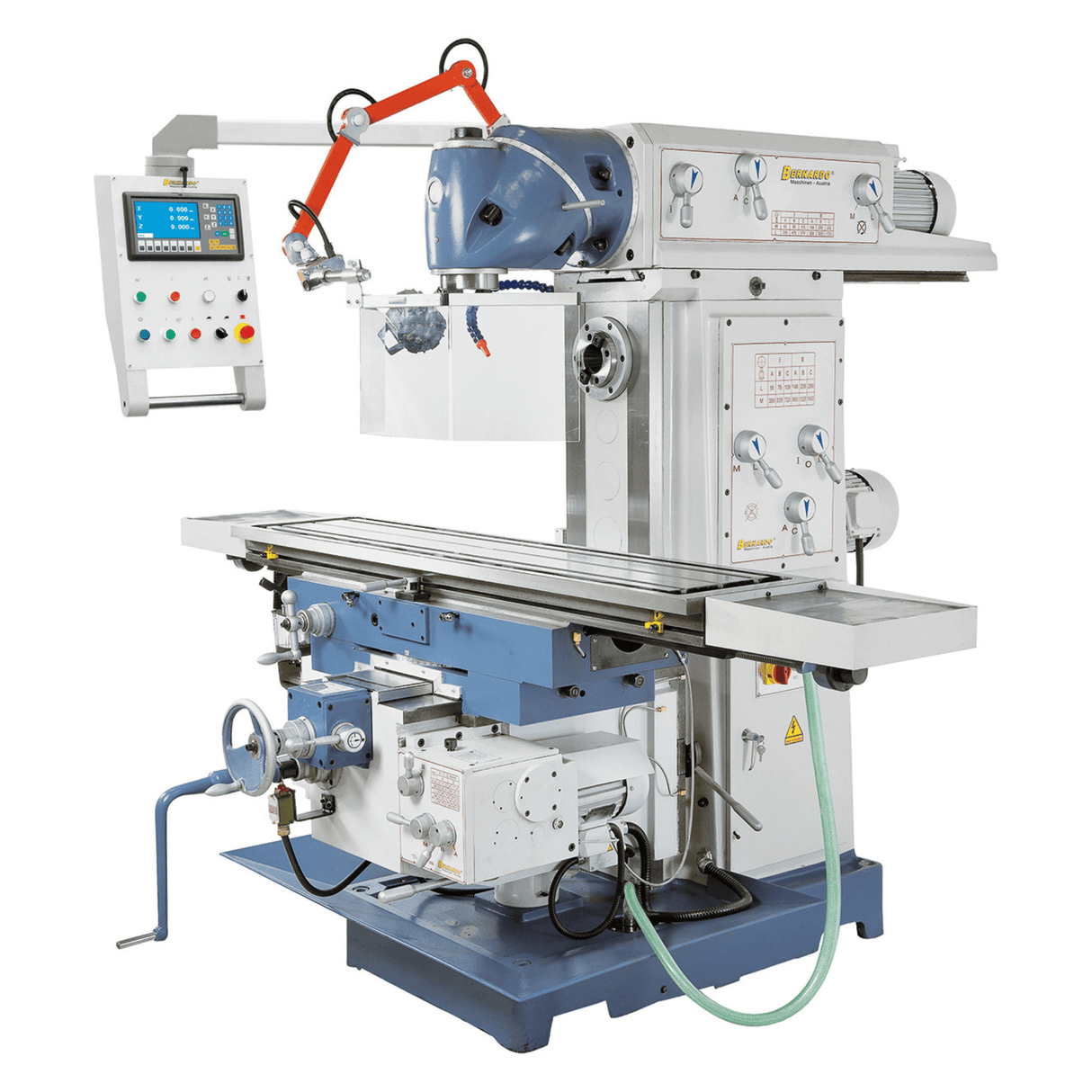 Bernardo UWF 150 Universalfräsmaschine – Spitzenmodell, ISO 50, Doppelspindel, 1650 x 360 mm Tisch, 4-kW-Motoren, 3-Achsen-Digitalanzeige
