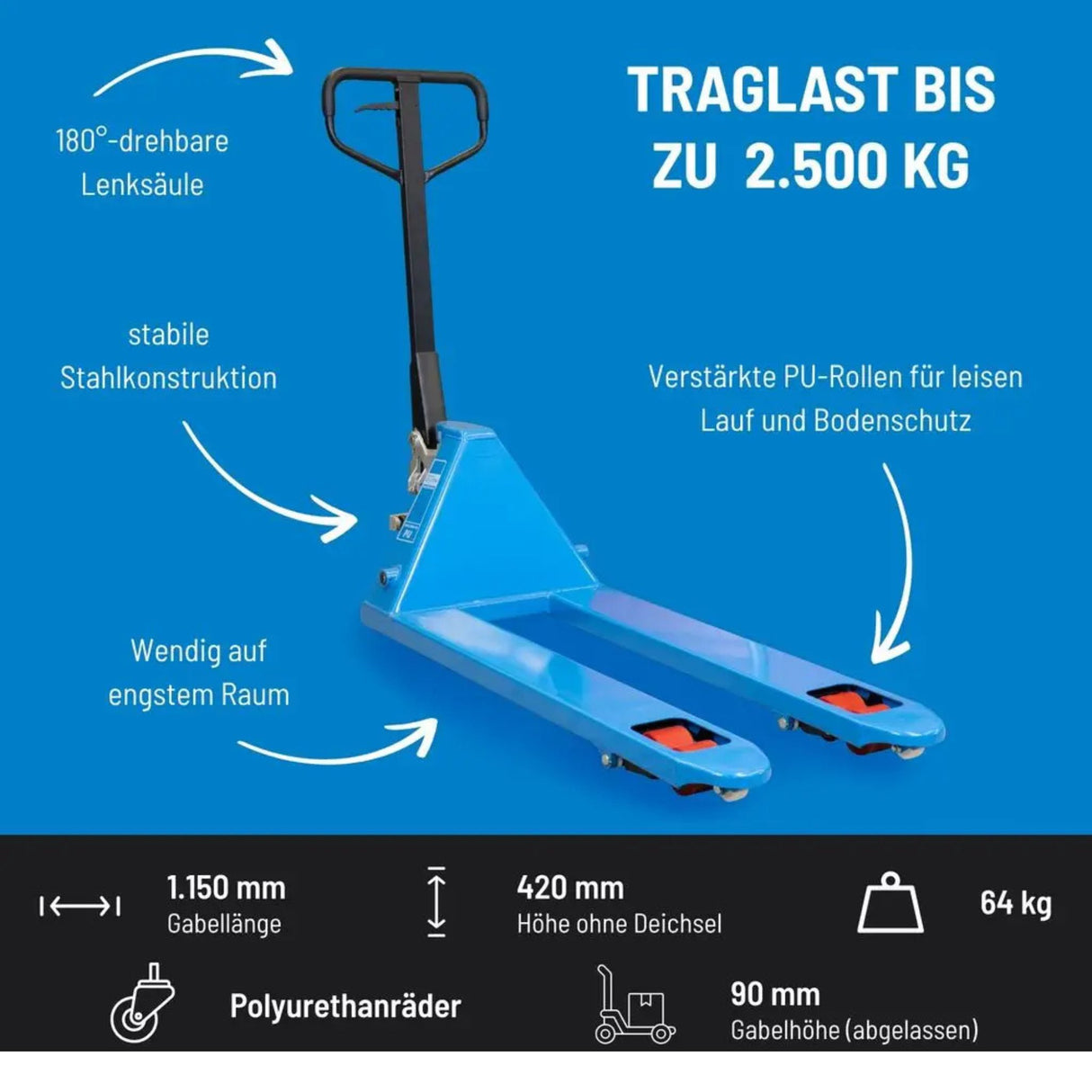Güde 2500 kg Handgabelstapler – PU (Polyurethan)