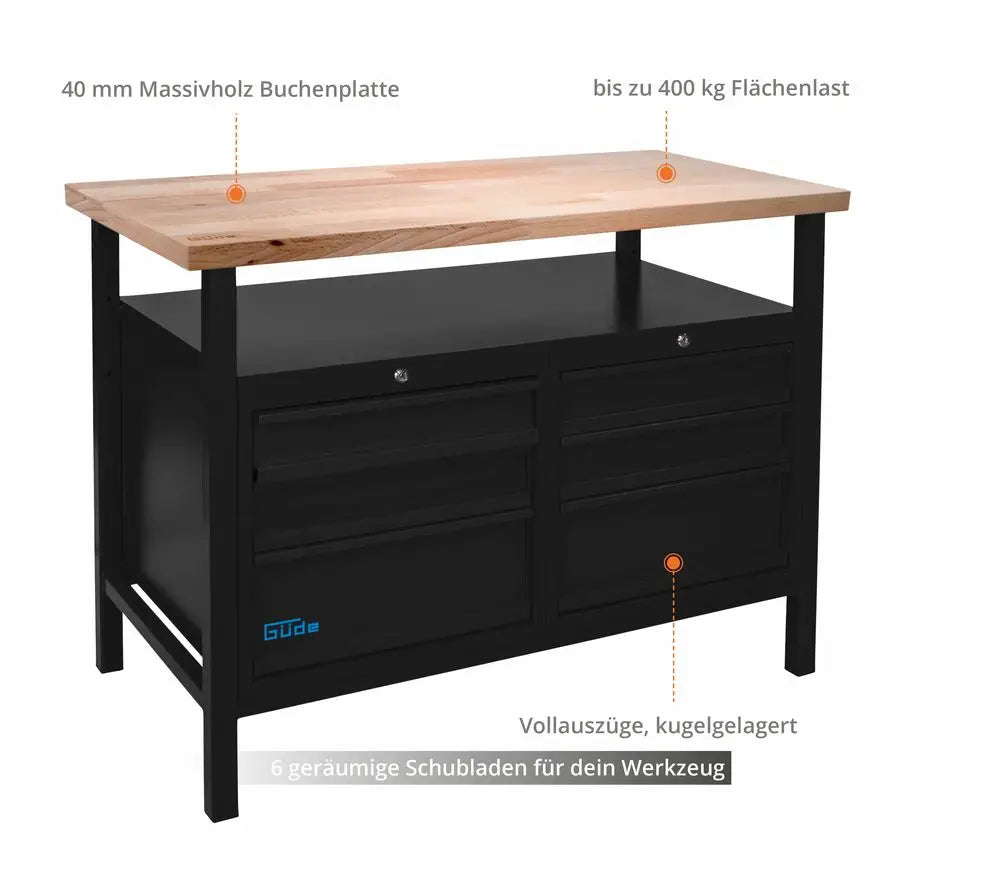 Guede P 1200 SS Black Line Werkbank mit 6 Schubladen