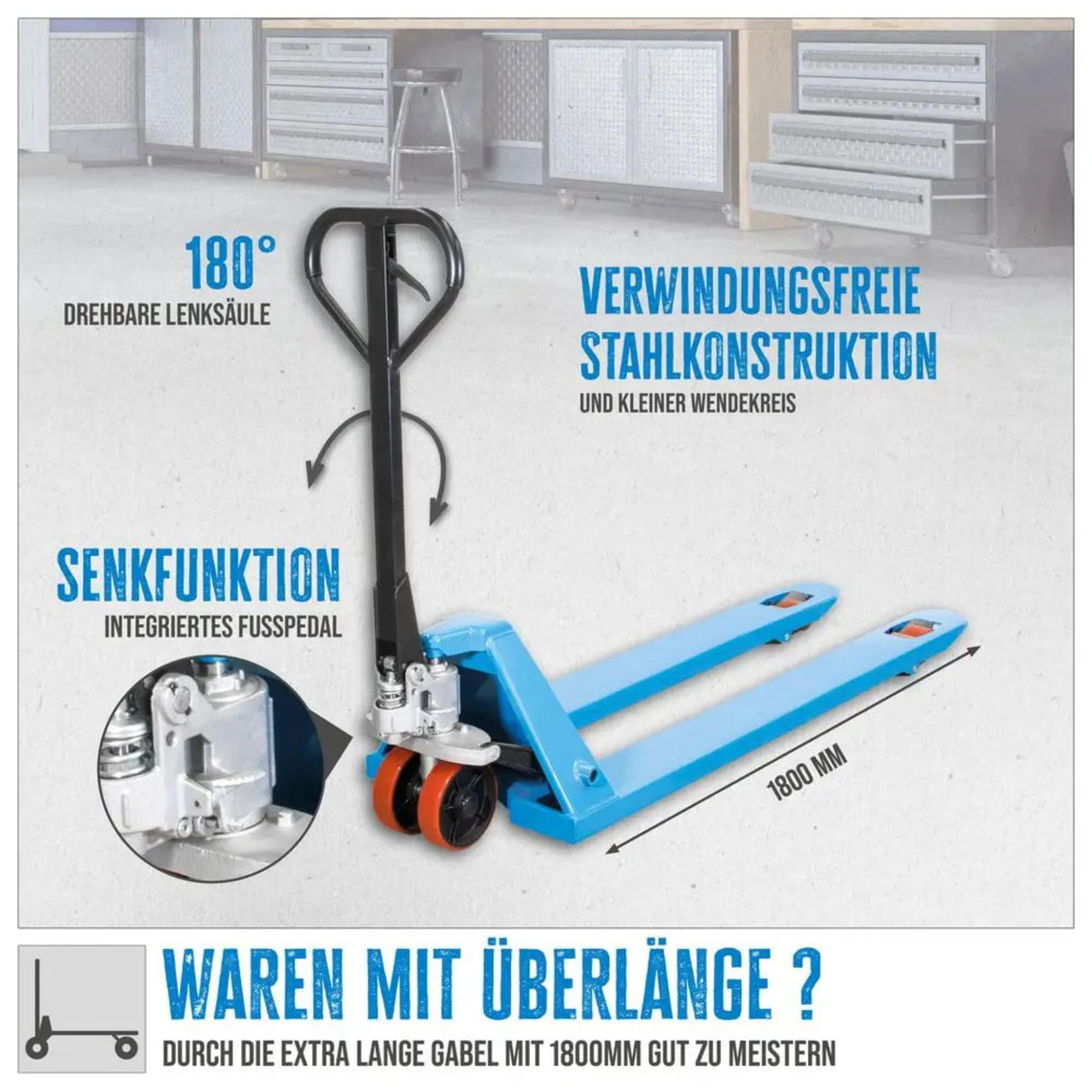 Güde 2500 kg PU Handgabelstapler (1800 mm Gabeln)