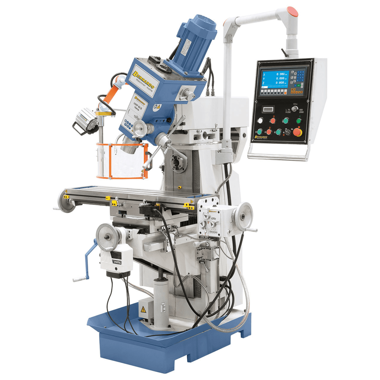 Bernardo UWF 80 E Vario Universalfräsmaschine – ISO 40, Vertikalspindel mit variabler Drehzahl (Delta-Frequenzumrichter), 3-Achsen-Digitalanzeige ES-12 H