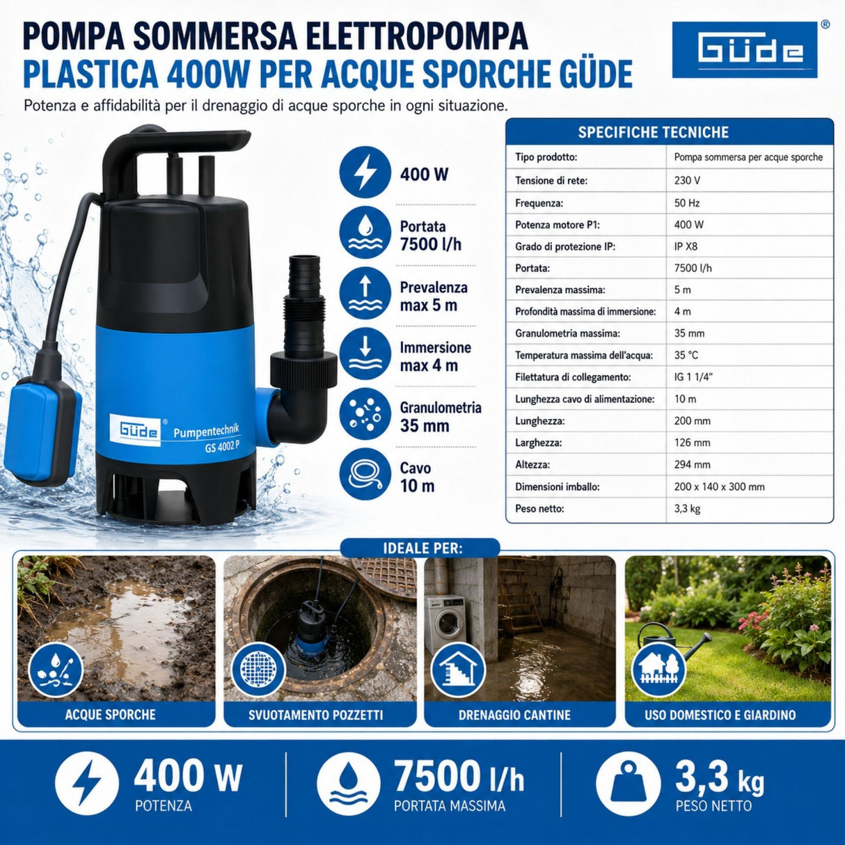 Güde Schmutzwasser-Tauchpumpe GS 4002 P