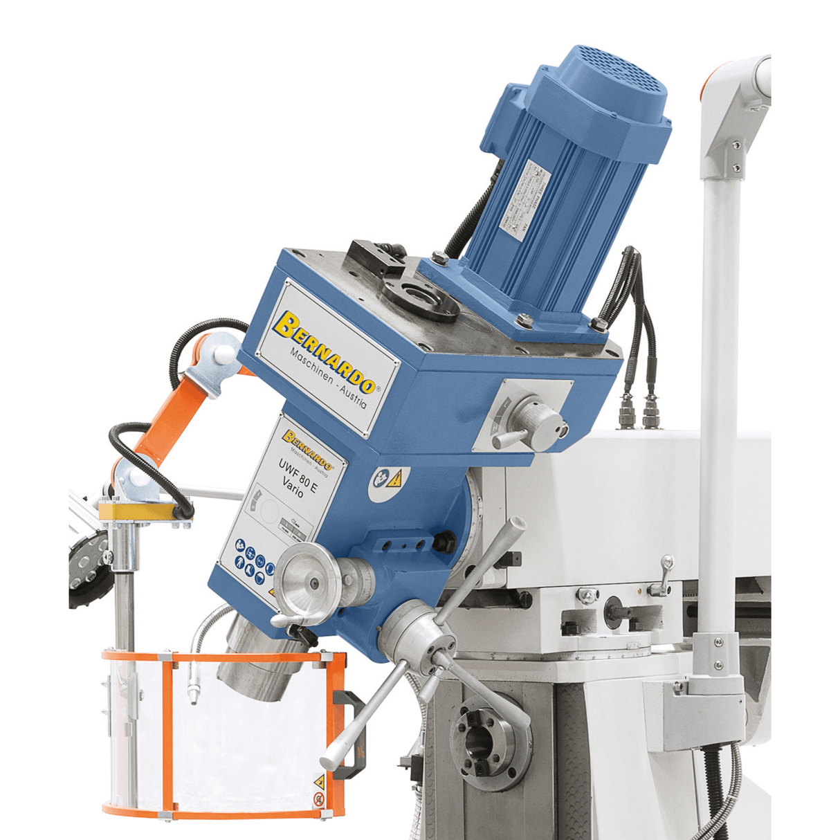 Bernardo UWF 80 E Vario Universalfräsmaschine – ISO 40, Vertikalspindel mit variabler Drehzahl (Delta-Frequenzumrichter), 3-Achsen-Digitalanzeige ES-12 H