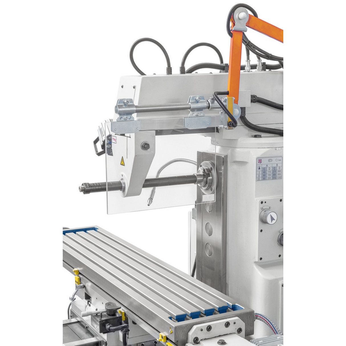 Bernardo UWF 90-1270 Universalfräsmaschine mit Digitalanzeige ES-12 H + pneumatischer Spannvorrichtung DIN 2080 – Tisch 1.270 × 280 mm, ISO 40, vertikale + horizontale Spindeln, 1,5 + 2,2 kW Motor, Gewicht 1.300 kg