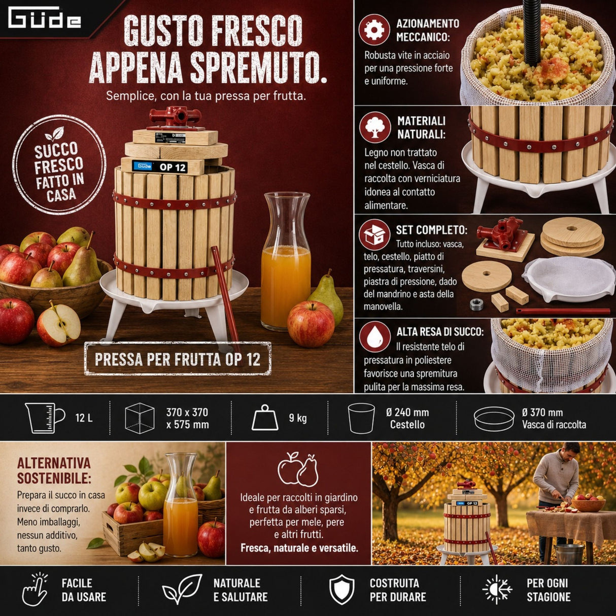 Torchio Manuale Güde OP 12 - 12 Litri Capacità