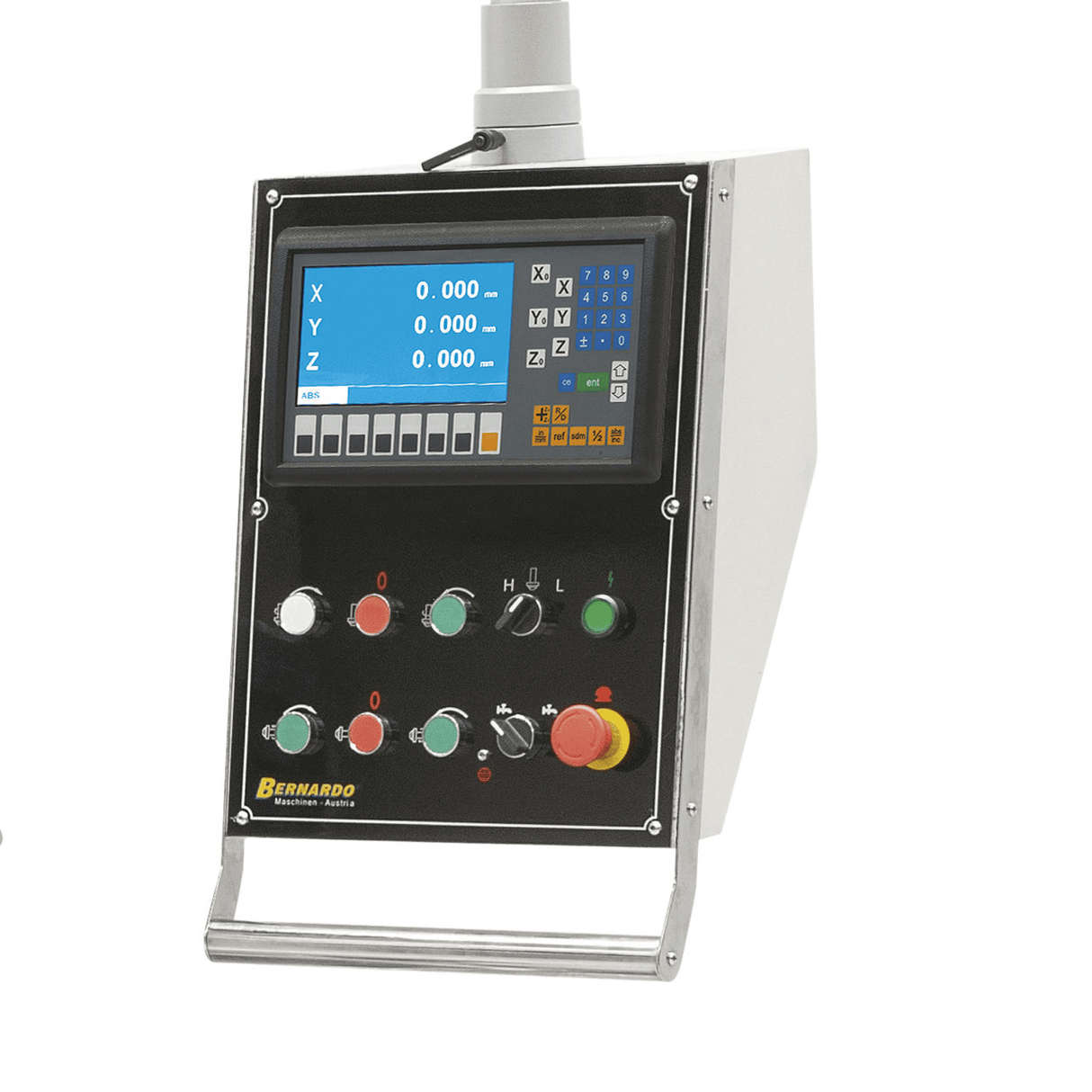 Bernardo UWF 80 E Universal-Fräsmaschine – ISO 40 vertikal und horizontal, 3-Achsen-Digitalanzeige ES-12 H, 1000×240 mm Tisch neigbar ±45°
