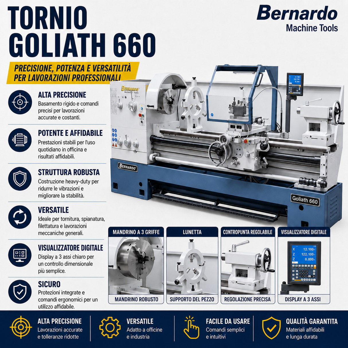 Bernardo Goliath 660 x 2000 Metalldrehmaschine mit 3-Achsen-Digitalanzeige