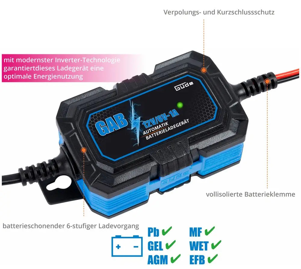 Güde GAB 12V/6V-1A Automatisches Batterieladegerät